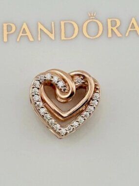 New Pandora S925 ALE Rose Gold Cubic Zirconia Sparkling Entwined Hearts Charm